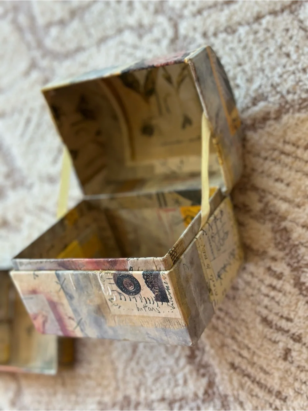Artist Made Mixed Media Keepsake Box Removable Tray Jewelry Box Folk Art OOAK